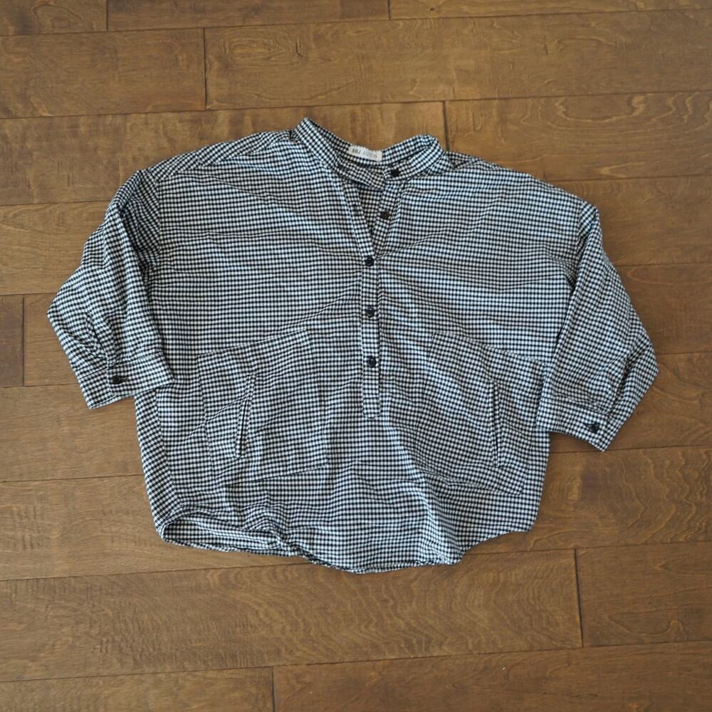 SBJ Austin Black & White Gingham Blouse Lagenlook Top Size 1/2 Small